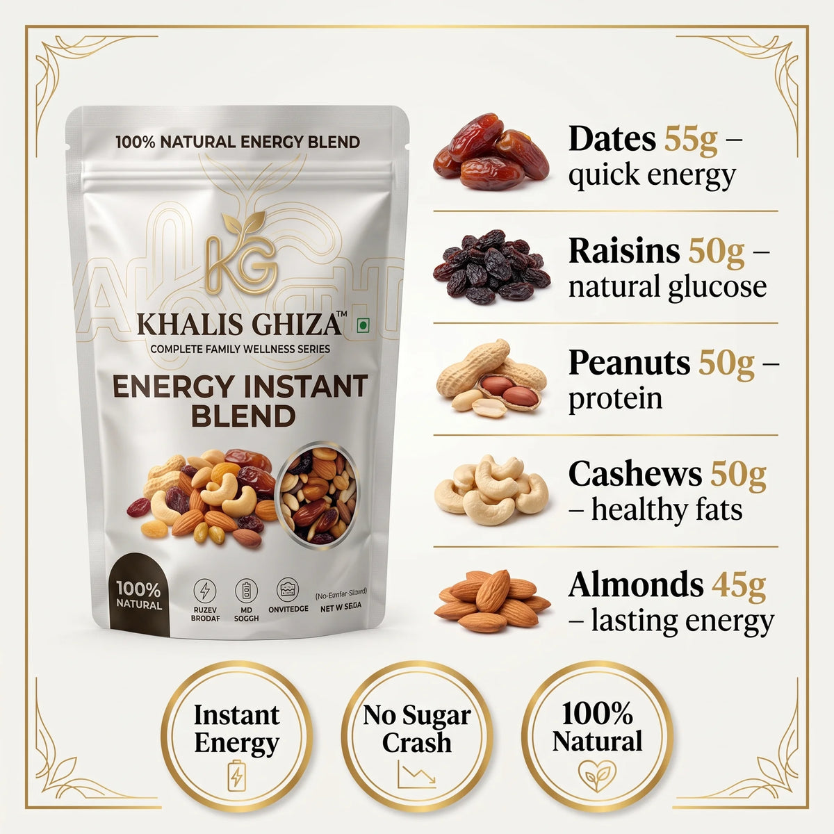 Energy Instant Blend ingredient breakdown infographic