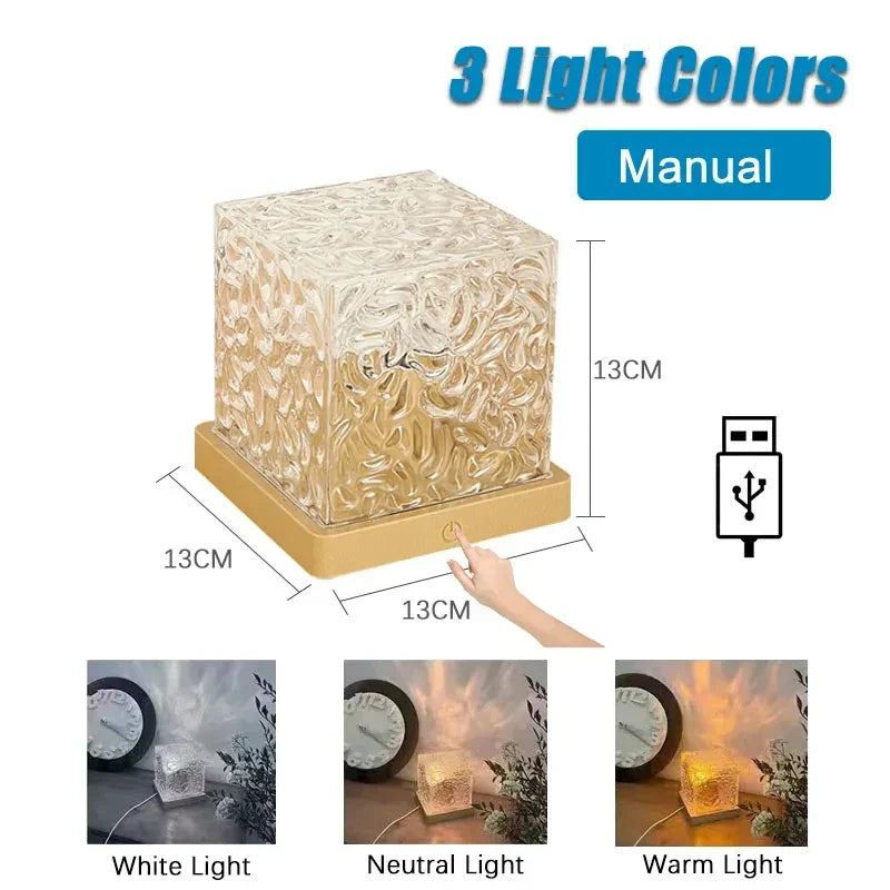 Rotating Water Ripple Projector Night Light - 16 Colors & Flame Crystal Design