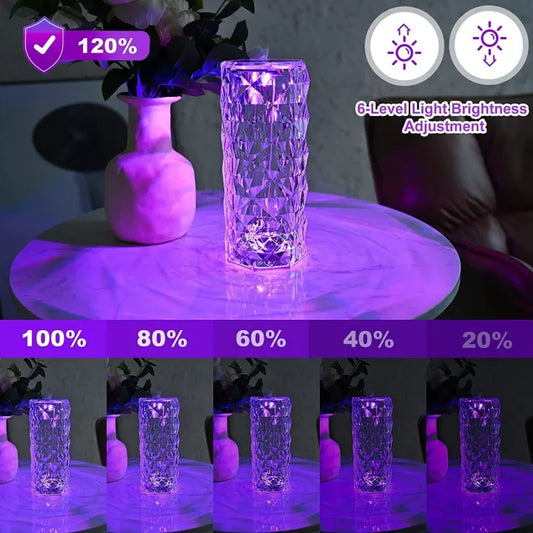 Crystal Diamond Table Lamp with Remote – 16 Color Changing Touch Lamp, USB Rechargeable