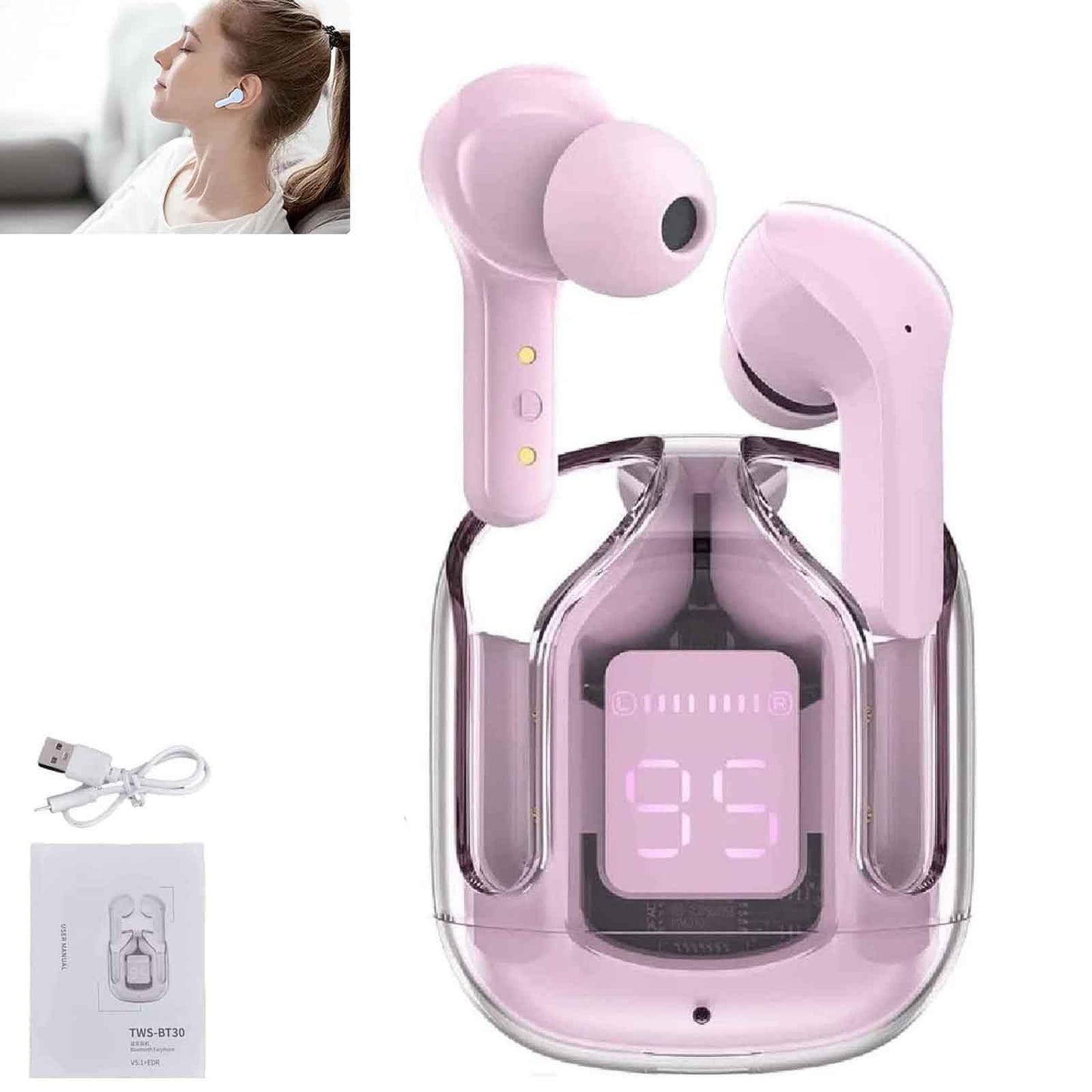 Air 31 Transparent Crystal Bluetooth Earbuds with Premium Sound Quality