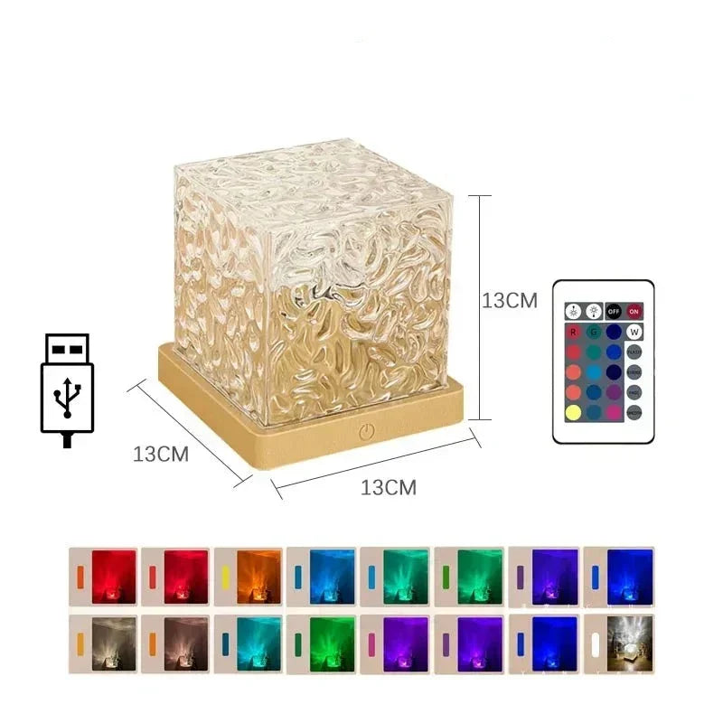 Rotating Water Ripple Projector Night Light - 16 Colors & Flame Crystal Design