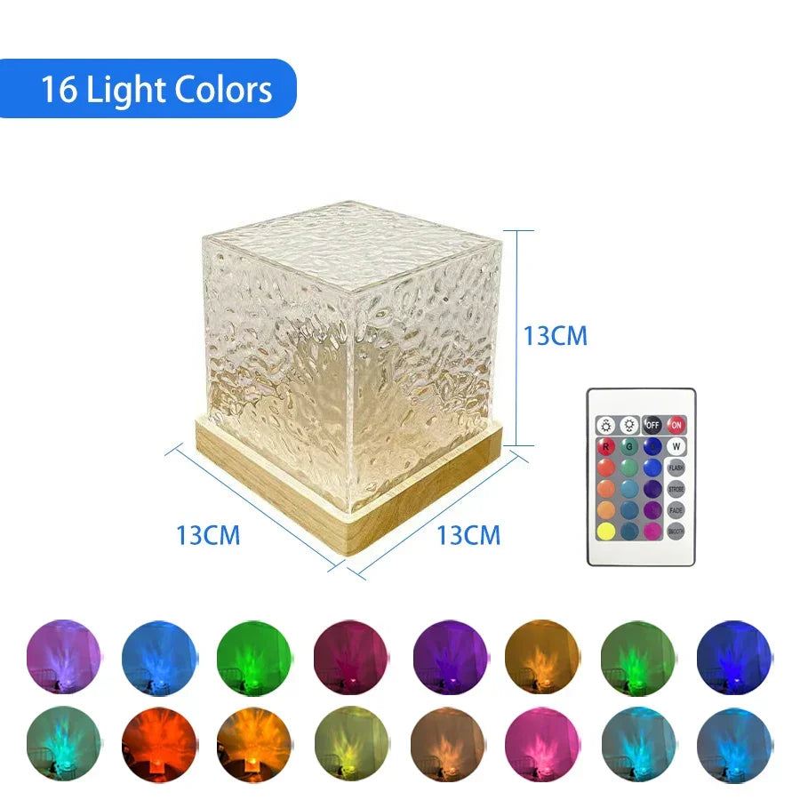 Rotating Water Ripple Projector Night Light - 16 Colors & Flame Crystal Design