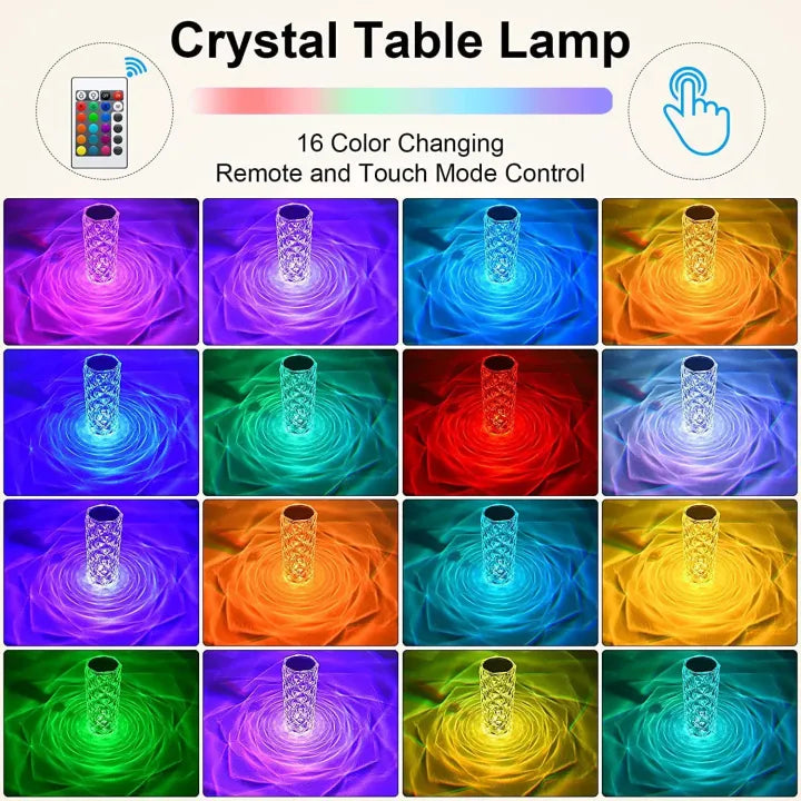 Crystal Diamond Table Lamp with Remote – 16 Color Changing Touch Lamp, USB Rechargeable